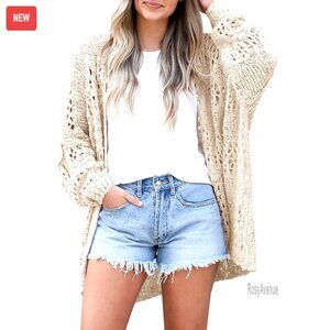 Crochet Cardigan Sweater Oversized Boho Open Front Kimono Lightweight Chic